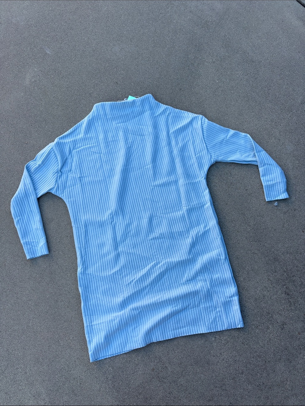 Light Blue Ribbed Long Sleeve Tunic Dress